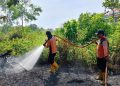 Petugas sedang memadamkan karhutla di Kelurahan Sungai Parit, Kabupaten Penajam Paser Utara (PPU), Kaltim, pada 30 Januari 2024.(DPKP Kabupaten PPU).